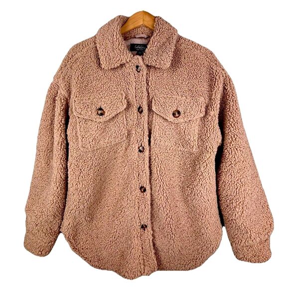 NWOT Women’s Size L Coastal Cottage Cozy Brown Teddy Collar Jacket CoffeeShop - Picture 1 of 4